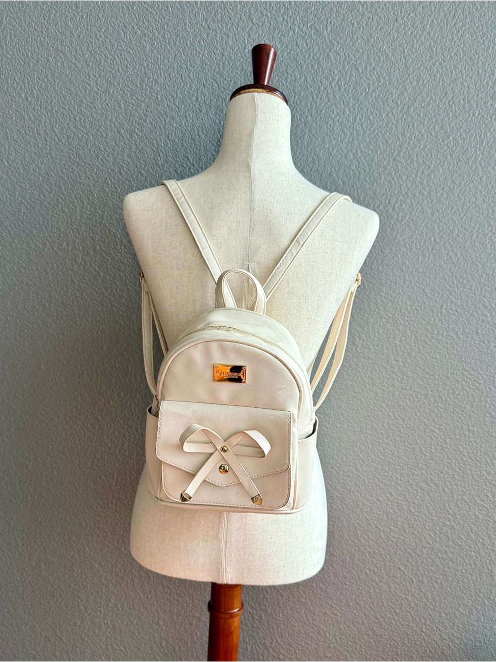 Ihayner Cream Mini Backpack with Bow Accent - Women Bags